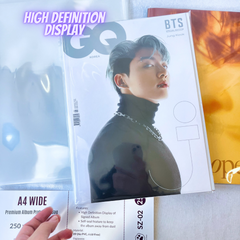 A4 Wide 250x300mm Premium Kpop Album Protective Bag | 80 Micron Flexible Thickness, Superior Clarity, PP Material (Pack of 25) + 40 Free Corner Tabs