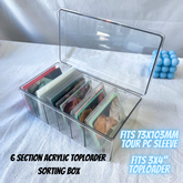 6 Section Acrylic Toploader and Photocard Storage and Sorting Box (Fits 100Pcs 3x4 Toploader)