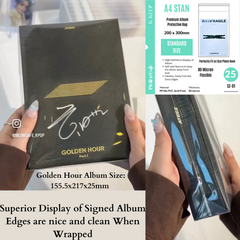 A4 Standard 200x300mm Premium Kpop Album Protective Bag | 80 Micron Flexible Thickness, Superior Clarity, PP Material + 40 Free Corner Tabs
