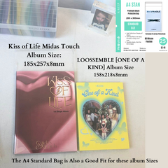 A4 Standard 200x300mm Premium Kpop Album Protective Bag | 80 Micron Flexible Thickness, Superior Clarity, PP Material + 40 Free Corner Tabs