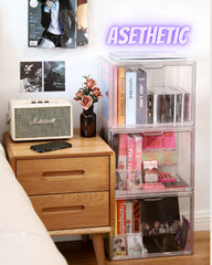 Premium Acrylic Kpop Album CD Display Case | Stackable Clear Dustproof Large Capacity Box Kpop Storage Organizer with Magnetic Front Door