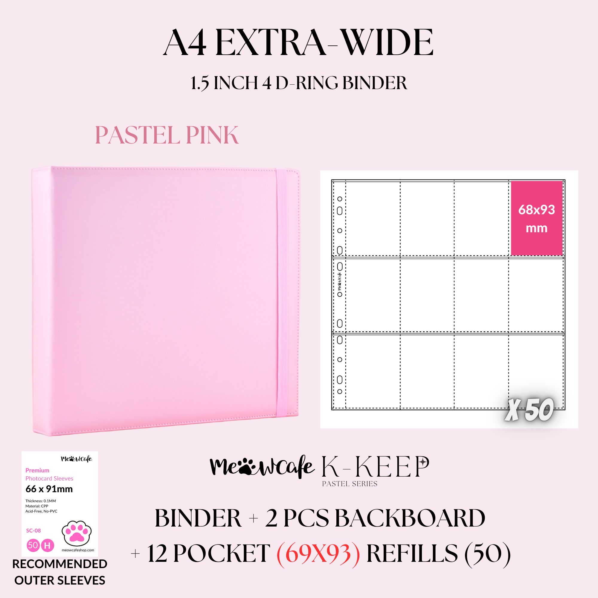 K-KEEP [A4 Extra Wide] Binder - [1.5 Inch] - [Pastel Series] - 12 Pocket Binder Specially Designed for OT11 or  OT12 Collectors | Kpop Photocard Binder