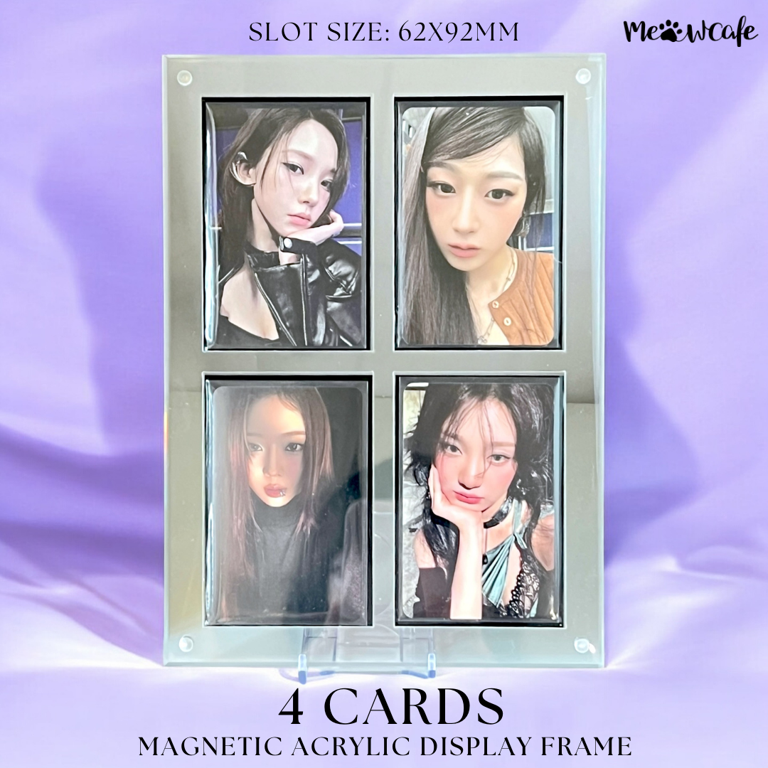 K-KEEP Acrylic Magnetic Display Frame - [4 Photocard Frame] Slot Size 62x92MM Magnetic Closure (Updated 2x2 Layout for Smaller Space)