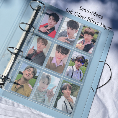 [Soft Glow Series] K-KEEP [A4 Slim] - 9 Pocket Double Sleeve Perfect Fit (63x93mm)- 11 Holes Premium Binder Pages, 100 Micron Thick (G-02)