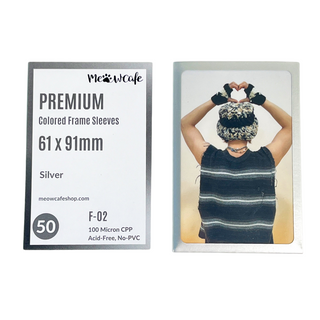 Meowcafe Premium [61x91 mm] Colored Frame Sleeves - Colored Frame Front + Clear Back For Special Visual Representation - Silver