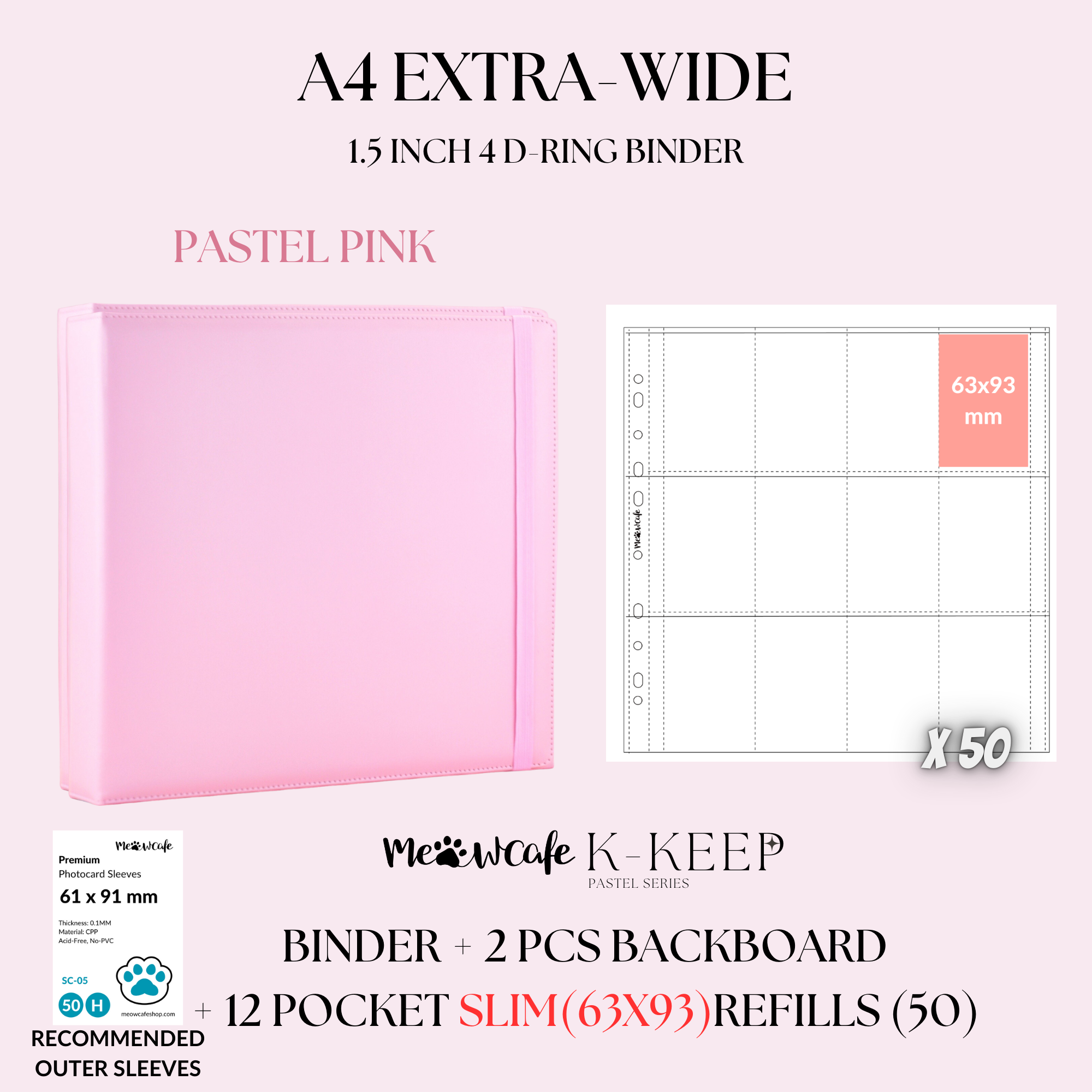 K-KEEP [A4 Extra Wide] Binder - [1.5 Inch] - [Pastel Series] - 12 Pocket Binder Specially Designed for OT11 or  OT12 Collectors | Kpop Photocard Binder