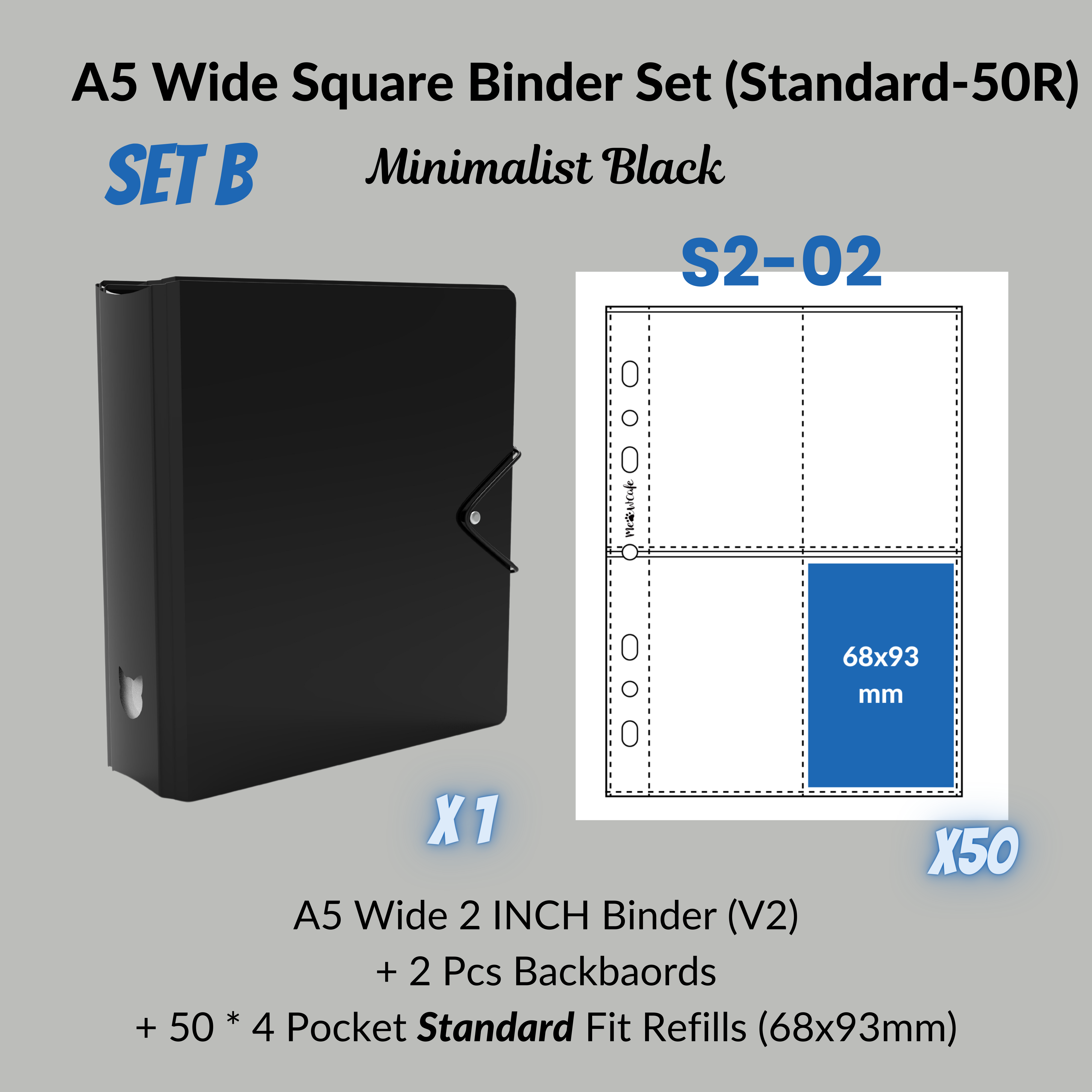 K-KEEP [A5 Wide]  Square Binder [V2 With Cat Button] - [2 inch] - [Minimalist Series]  - The Most Comprehensive and Largest A5 Binder Specially Designed for Kpop Collector