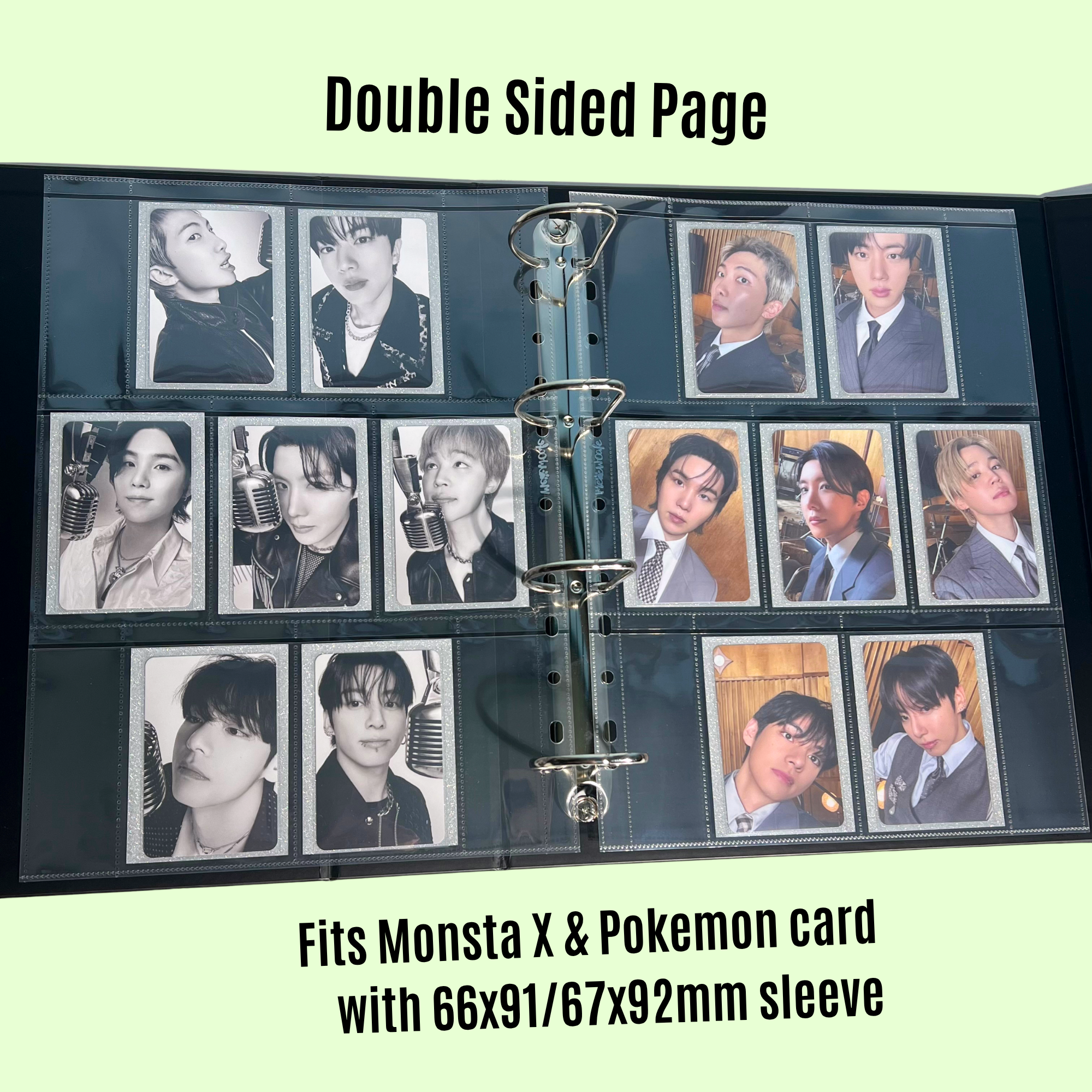 [Double Sided] K-KEEP [A4 PLUS] -  7 Pocket Standard (71x94mm) - 11 Holes Premium Binder Pages, 100 Micron Thick, High Definition (Pack of 10) - (W-26) Fits Monsta X, Pokemon, 66x91mm Dragon Shield Sleeve