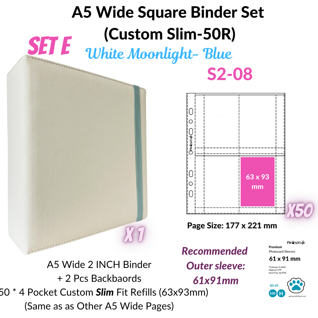 K-KEEP [A5 Wide] Binder [White Moonlight Series] - 2 Inch "Doubled" Binder With Strap - Large Capacity Binder for Collector Seeking Expanding the Collection