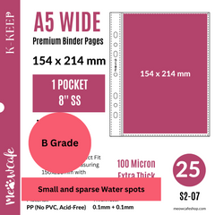 [B Grade] K-KEEP [A5 Wide] - 1 Pocket Mini Poster (154x214MM), 7 Holes Premium Binder Pages, 100 Micron Thick, High Definition (Pack of 25) S2-07