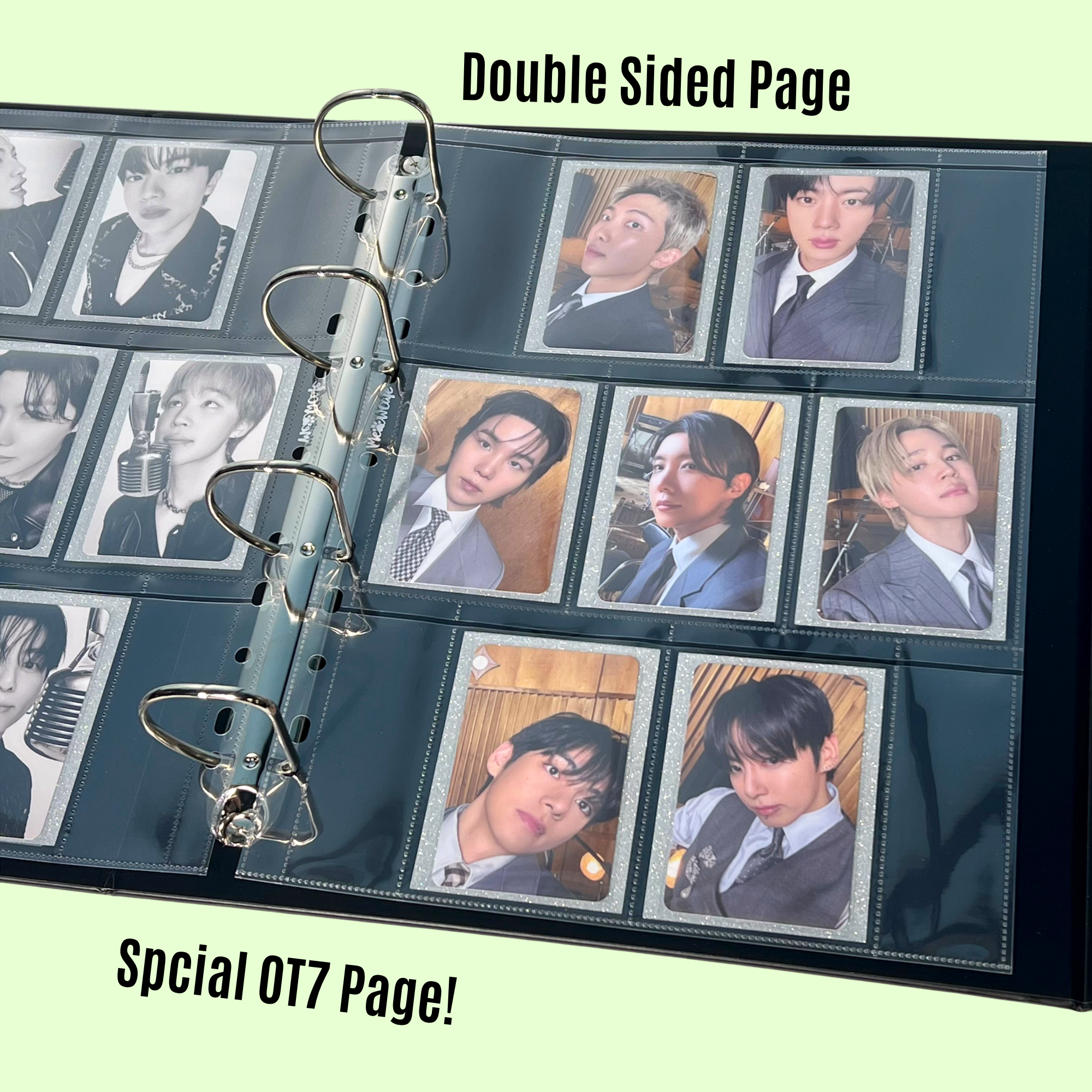 [Double Sided] K-KEEP [A4 PLUS] -  7 Pocket Standard (71x94mm) - 11 Holes Premium Binder Pages, 100 Micron Thick, High Definition (Pack of 10) - (W-26) Fits Monsta X, Pokemon, 66x91mm Dragon Shield Sleeve