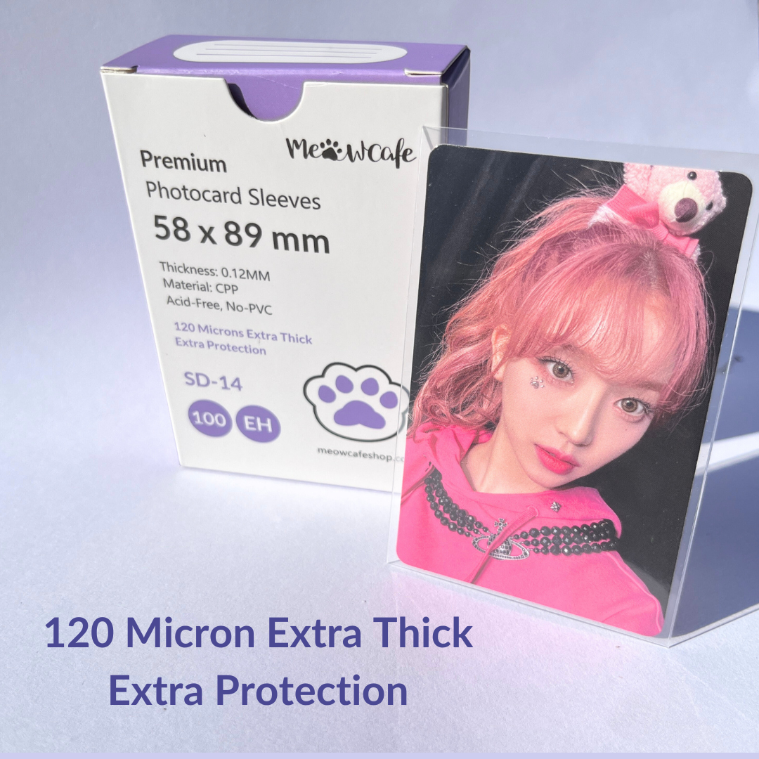 [58x89MM] Meowcafe Premium CPP Card Sleeve [120 Micron Extra Thick] for Kpop Photocards Perfect Fit