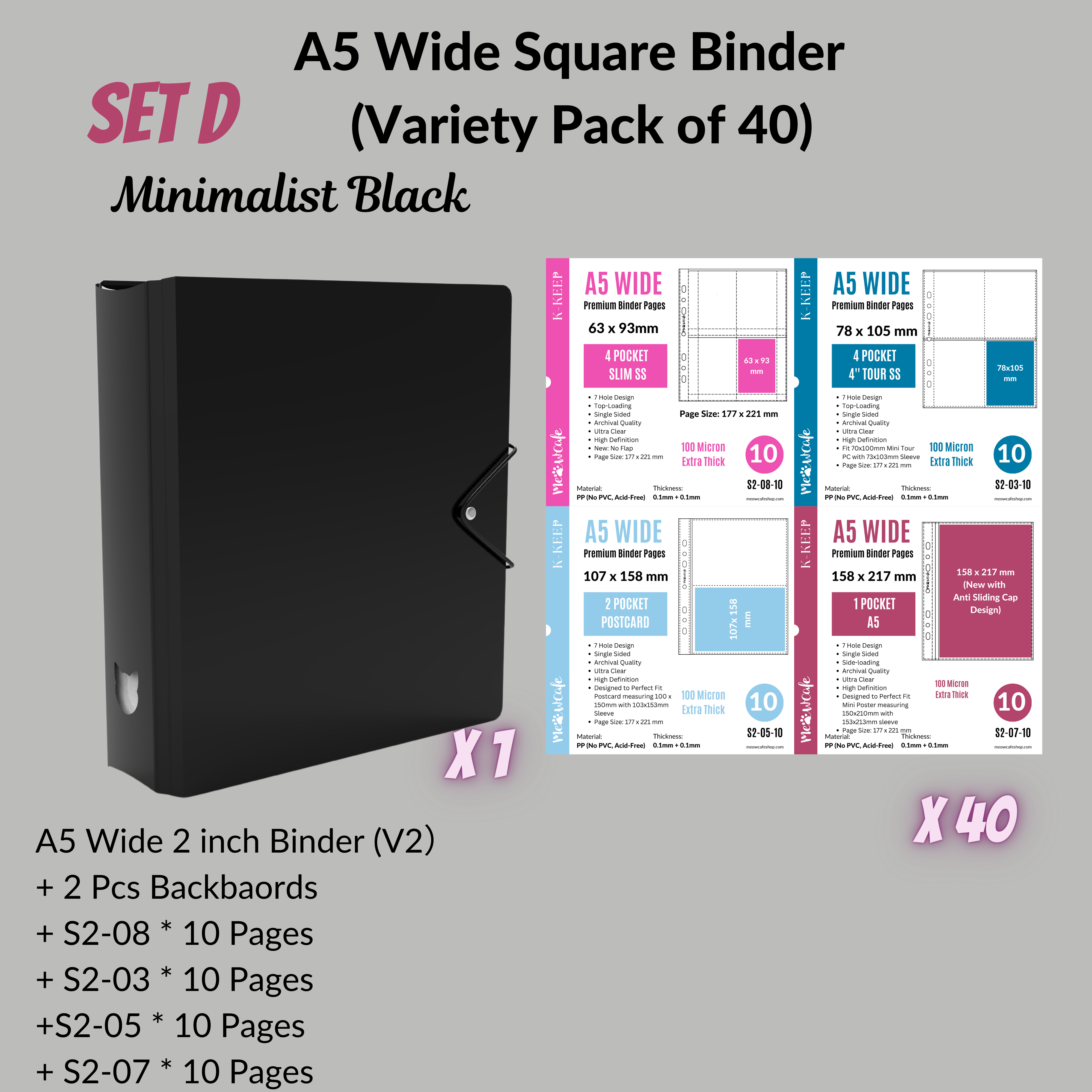 K-KEEP [A5 Wide]  Square Binder [V2 With Cat Button] - [2 inch] - [Minimalist Series]  - The Most Comprehensive and Largest A5 Binder Specially Designed for Kpop Collector