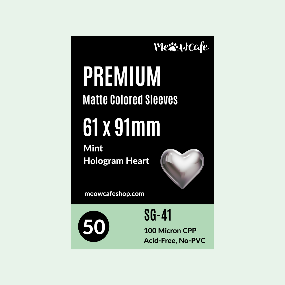 Meowcafe [61x91mm] Premium Colored Hologram Matte Sleeves - Hologram Heart Pastel Green (SG-41)