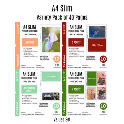 [Valued Set] K-KEEP [A4 Slim] - Custom Inclusion Page - Variety Pack of All 4 Styles (40 Pages) (C-VP)