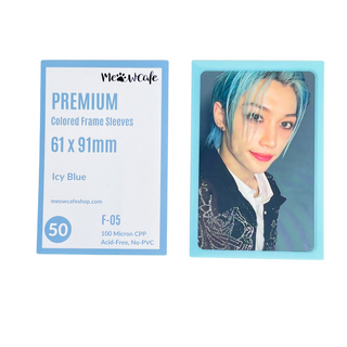 Meowcafe Premium [61x91 mm] Colored Frame Sleeves - Colored Frame Front + Clear Back For Special Visual Representation - Icy Blue