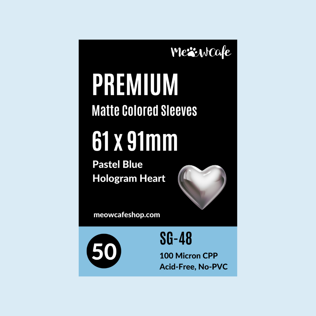 Meowcafe [61x91mm] Premium Colored Hologram Matte Sleeves - Hologram Heart Pastel Blue (SG-48)