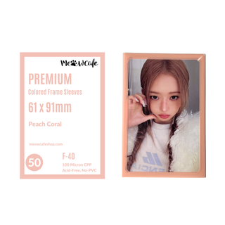 Meowcafe Premium [61x91 mm] Colored Frame Sleeves - Colored Frame Front + Clear Back For Special Visual Representation - Peach Coral (F-40)