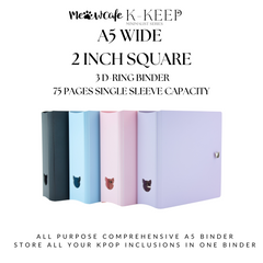 K-KEEP [A5 Wide]  Square Binder [V2 With Cat Button] - [2 inch] - [Minimalist Series]  - The Most Comprehensive and Largest A5 Binder Specially Designed for Kpop Collector