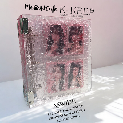 K-KEEP [A5 Wide] - Water Ripple Effect Acrylic Series - 1.5 inch 3-D-Ring Acrylic Binder | Large Capacity Kpop Inclusion Display Binder (Self Assembly Required) - Icy Pink