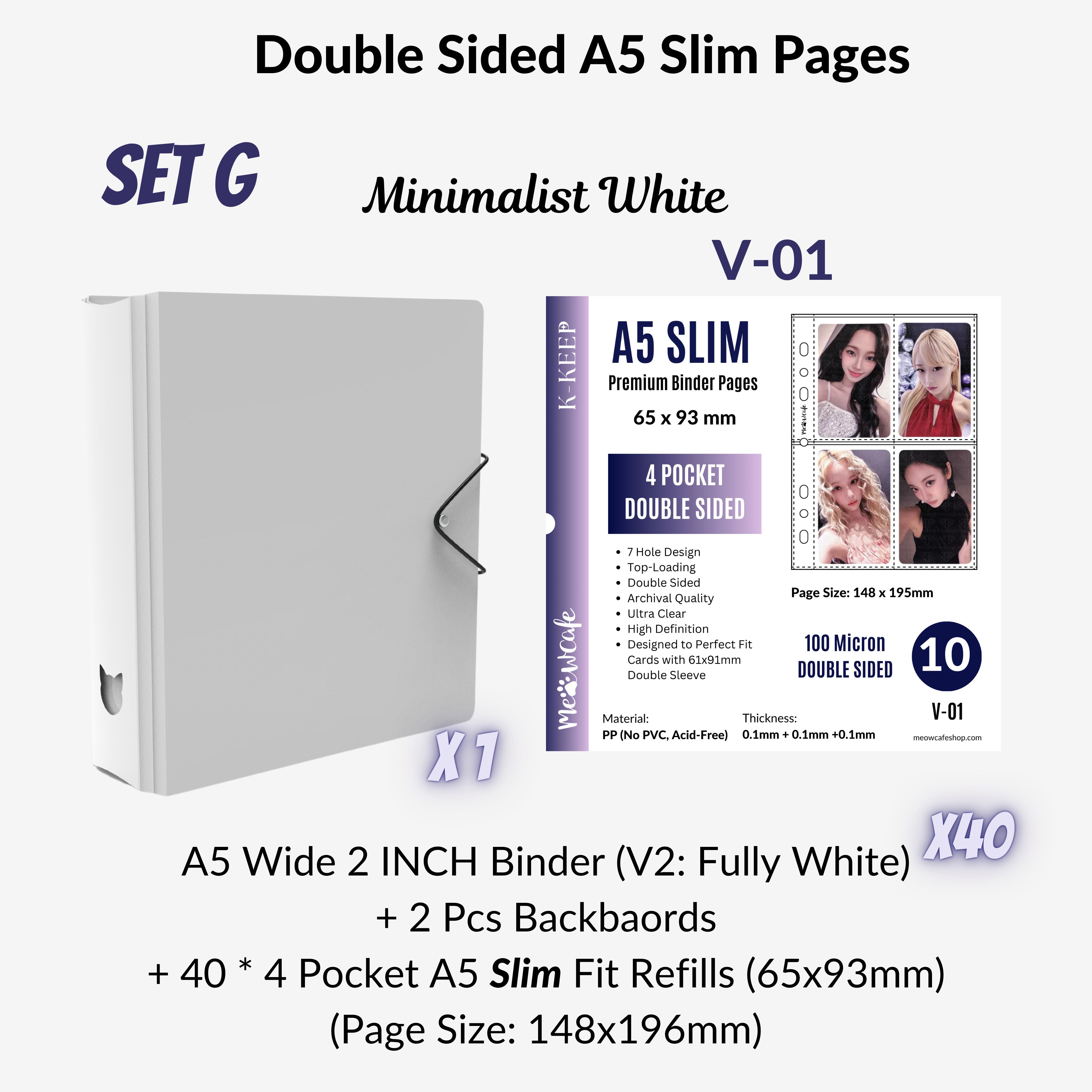 K-KEEP [A5 Wide]  Square Binder [V2 With Cat Button] - [2 inch] - [Minimalist Series]  - The Most Comprehensive and Largest A5 Binder Specially Designed for Kpop Collector