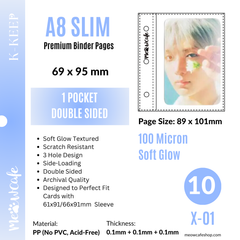 [Soft Glow Series] K-KEEP [A8 Slim] 1 Pocket - 69x95mm Double-Sided 3 Holes Premium Binder Pages, 100 Micron Thick (Pack of 10)