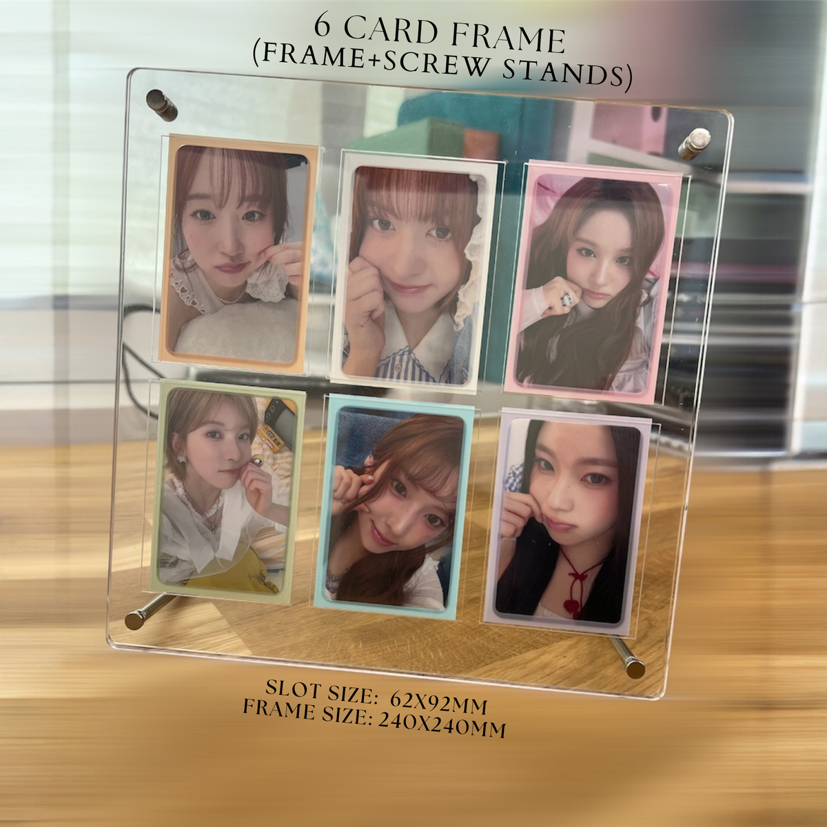 K-KEEP Acrylic Display Frame - [6 Cards Stand with Screws] Slot Size 62x92MM | Can Also be used to display Seventeen FML Signed Postcard Measuring 150x150mm