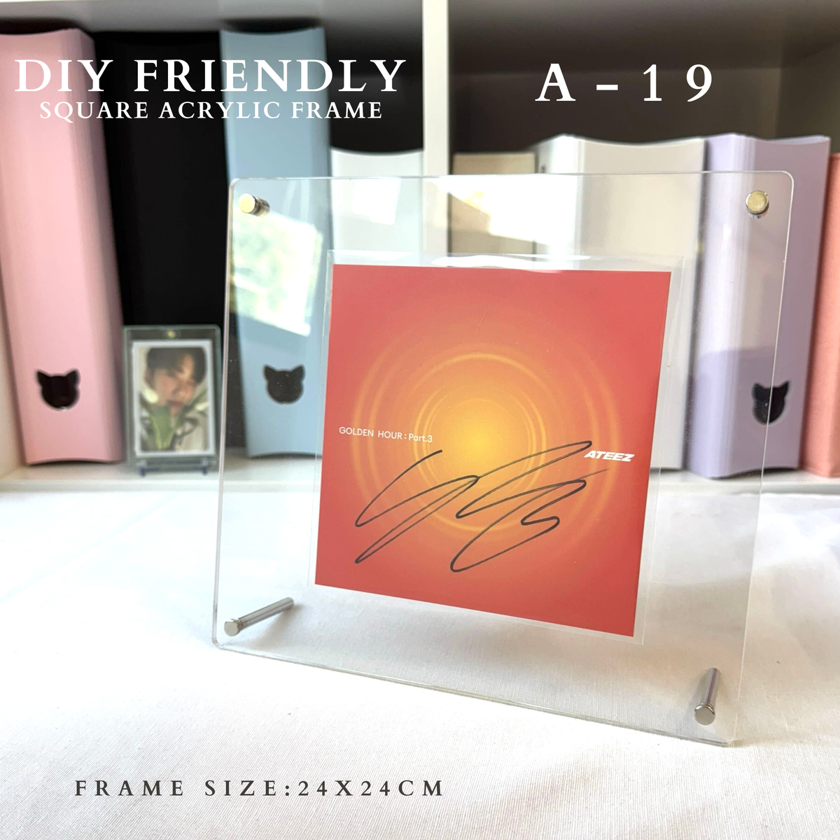 K-KEEP Acrylic Display Frame - [24x24CM DIY Friendly Customizable Frame] Maximal Fit 1 Signed 6 inch Postcard + 2 Photocard