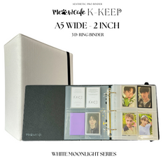 K-KEEP [A5 Wide] Binder [White Moonlight Series] - 2 Inch "Doubled" Binder With Strap - Large Capacity Binder for Collector Seeking Expanding the Collection