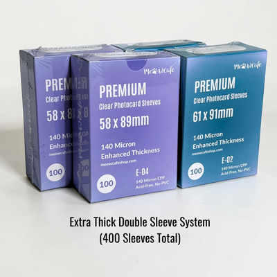 [140 Micron Extra Thick Bundle]  Meowcafe Premium CPP Card Sleeve 400 Sleeves Double Sleeving Bundle Set