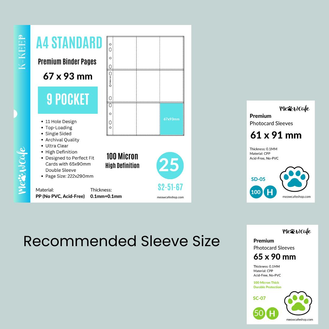 [40% OFF] NEW K-KEEP [A4 Standard] - 9 Pocket (67x93mm)- Max Fit 65x90MM Sleeve11 Holes Premium Binder Pages, 100 Micron Thick, High Definition (Pack of 25) Fit Single Sleeved Monsta X Photocard