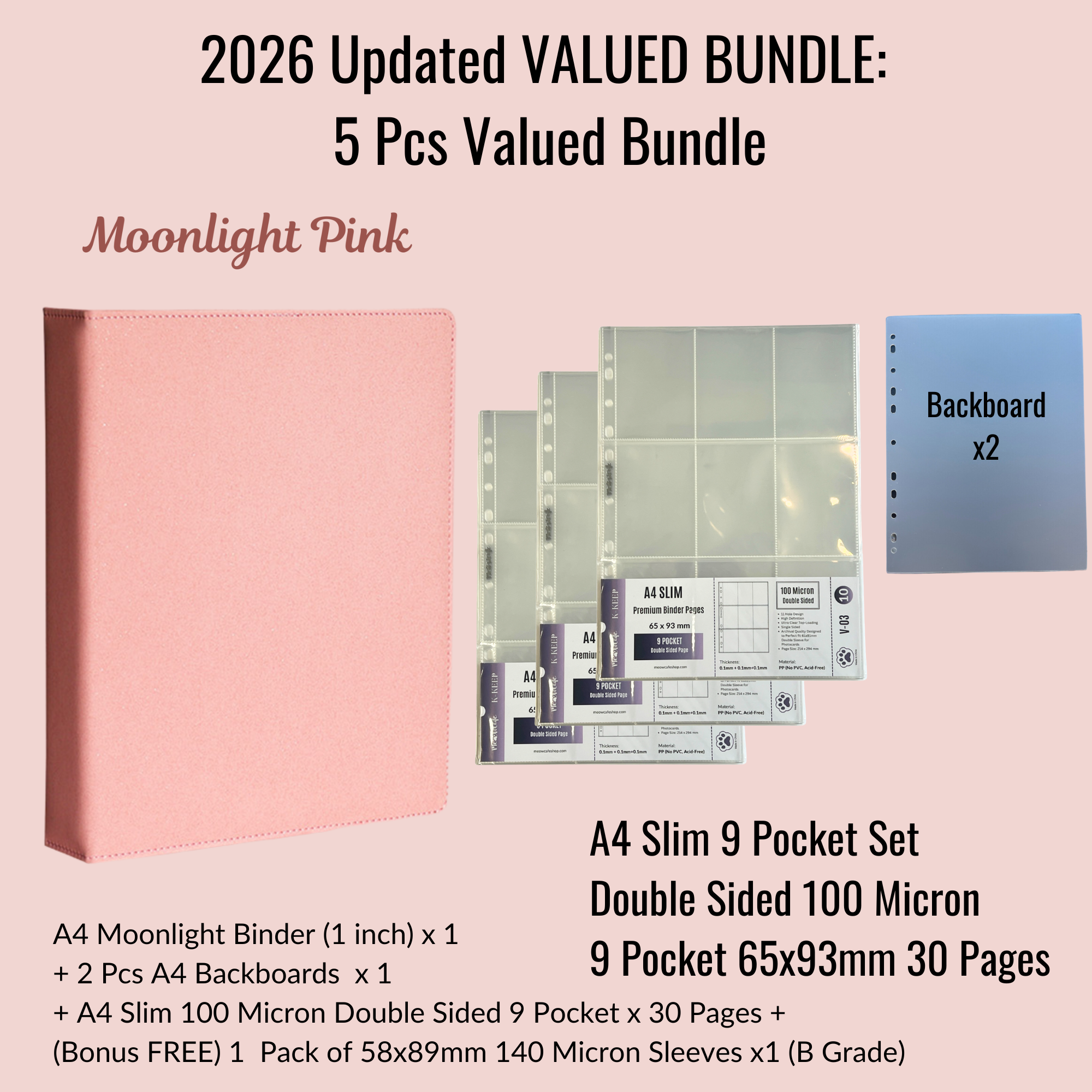 [2026 Updated Valued Bundle] K-KEEP [A4 Standard] Binder - [Moonlight Series] - Elegant PU Leather Kpop Photocard Binder - [Improved 1 Inch D-Ring]