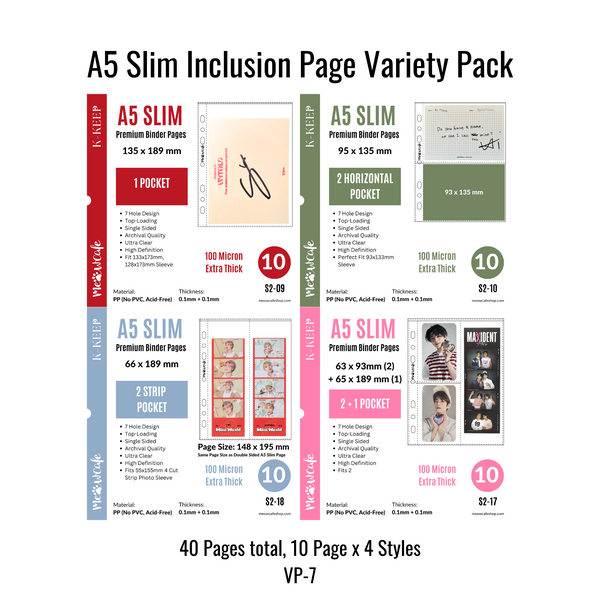 K-KEEP [A5 Slim] Variety Pack, Single-Sided 7 Holes Premium Binder