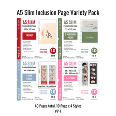 K-KEEP [A5 Slim] Variety Pack, Single-Sided 7 Holes Premium Binder Pages, 100 Micron Thick, High Definition Variety Pack of 40 Pages