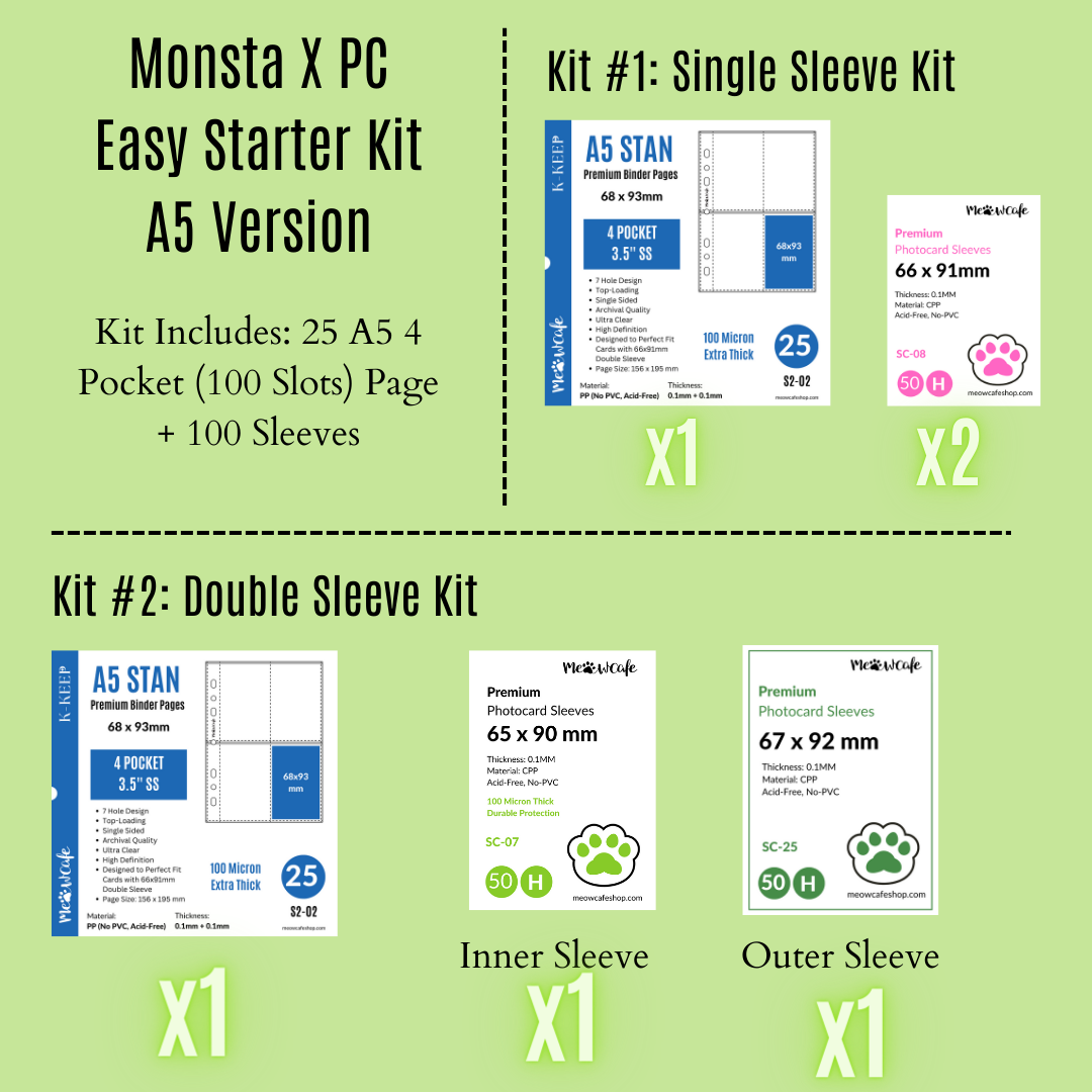 Monsta X Card Collection Easy Starter Kit: Binder Pages and Sleeve Bundle (Can Also be used for Pokemon Card Collection)