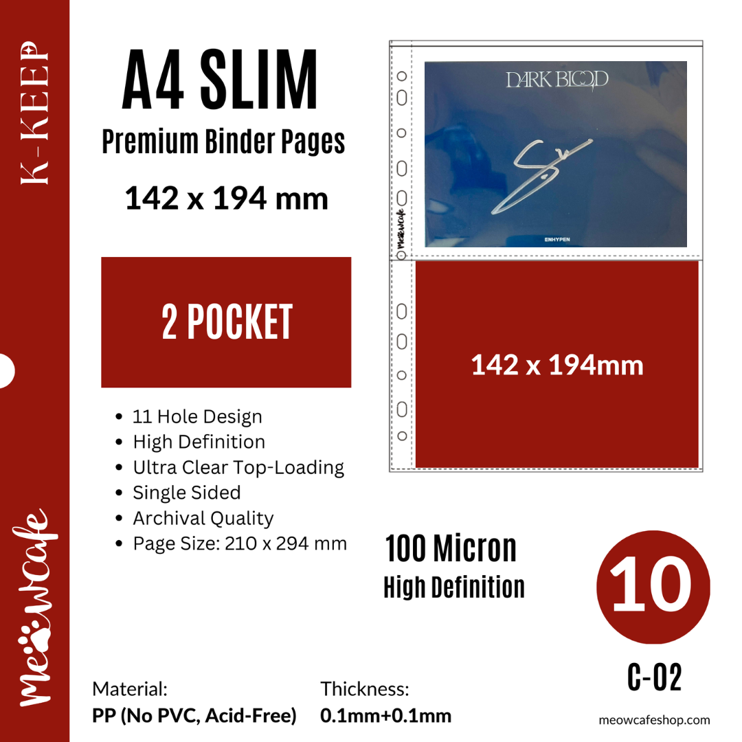 K-KEEP [A4 Slim] - Custom Inclusion Page - 2 Pocket (142 x 194mm)- Premium Single-Sided Top-loading Pages (Pack of 10)(C-02)