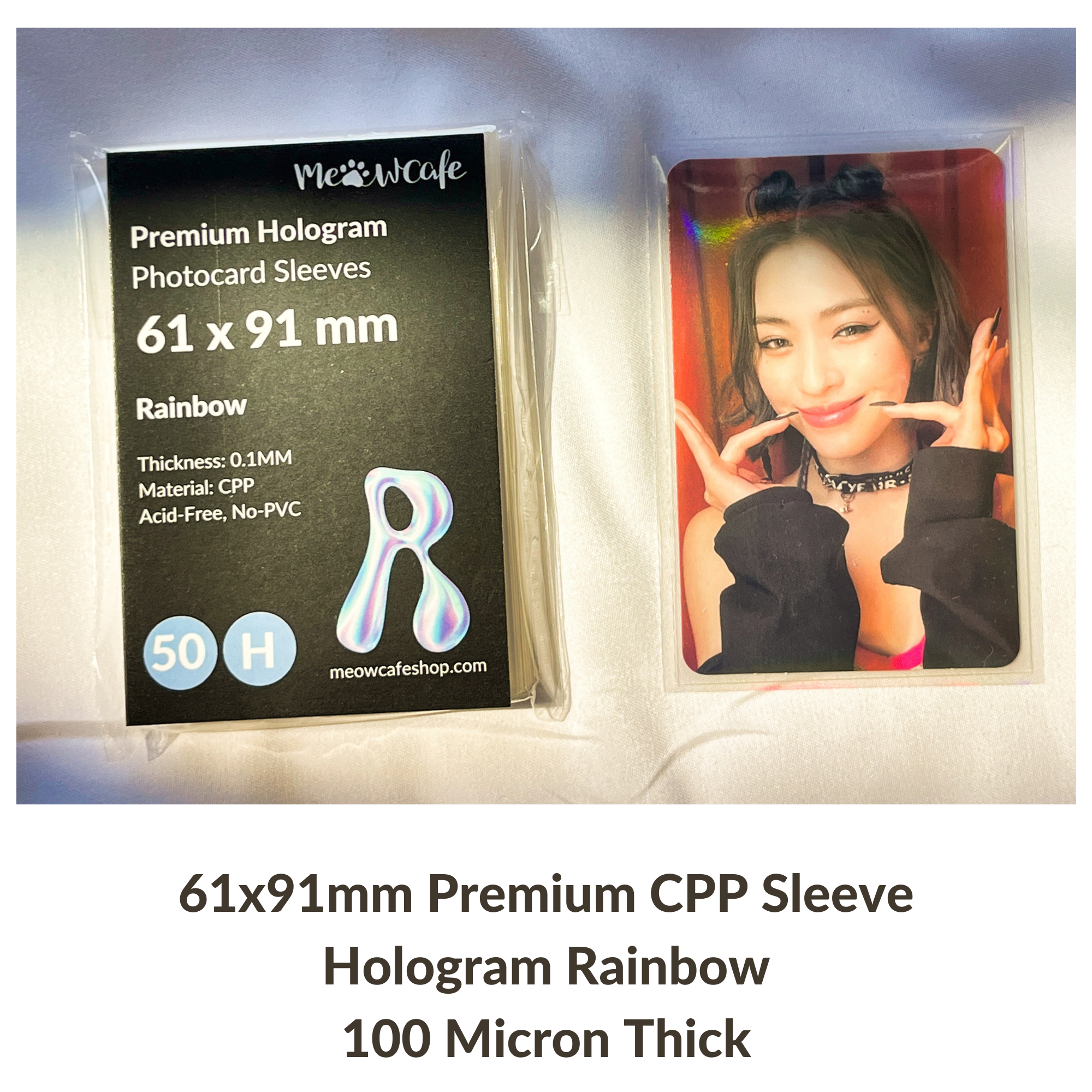 [61x91mm] Meowcafe Premium Holographic CPP Photocard Sleeve - [Hologram Rainbow]