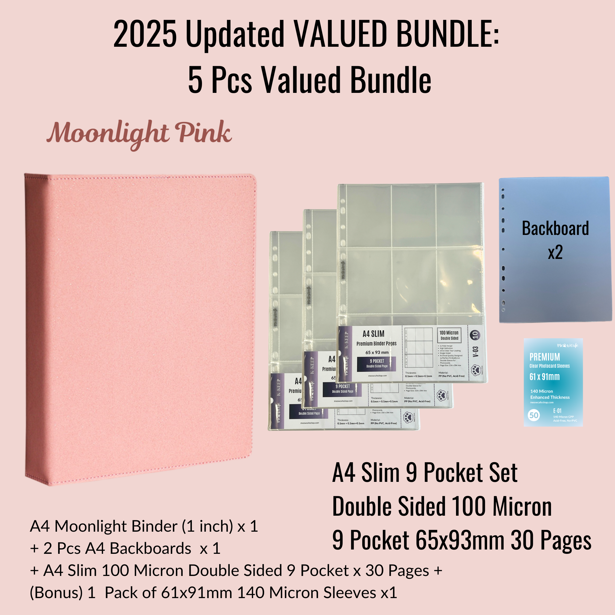 [2025 Updated Valued Bundle] K-KEEP [A4 Standard] Binder - [Moonlight Series] - Elegant PU Leather Kpop Photocard Binder - [Improved 1 Inch D-Ring]