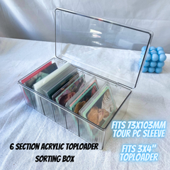 6 Section Acrylic Toploader and Photocard Storage and Sorting Box (Fits 100Pcs 3x4 Toploader)