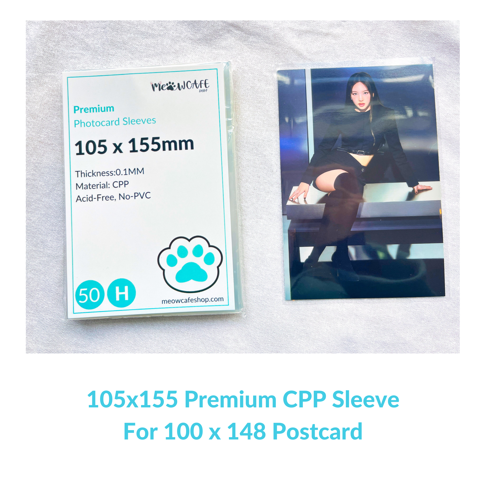 [105x155MM] Meowcafe Premium CPP Card Sleeve for Kpop Photocards For 100x148MM (4x6 inch)Postcard