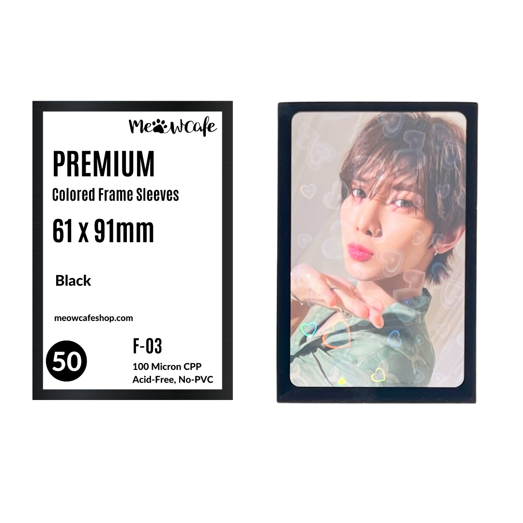 Meowcafe Premium [61x91 mm] Colored Frame Sleeves - Colored Frame Front + Clear Back For Special Visual Representation - Glossy Black