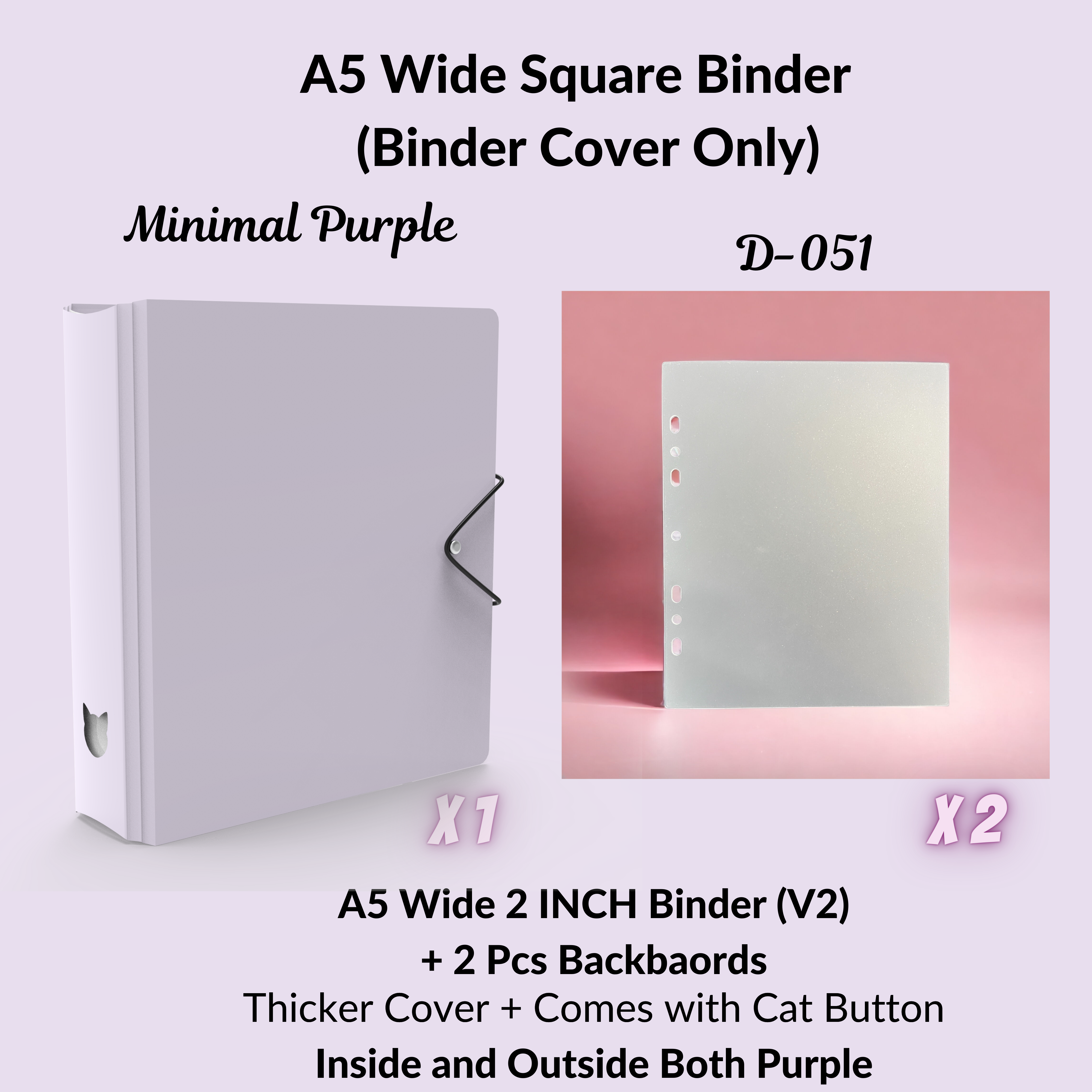 K-KEEP [A5 Wide]  Square Binder [V2 With Cat Button] - [2 inch] - [Minimalist Series]  - The Most Comprehensive and Largest A5 Binder Specially Designed for Kpop Collector