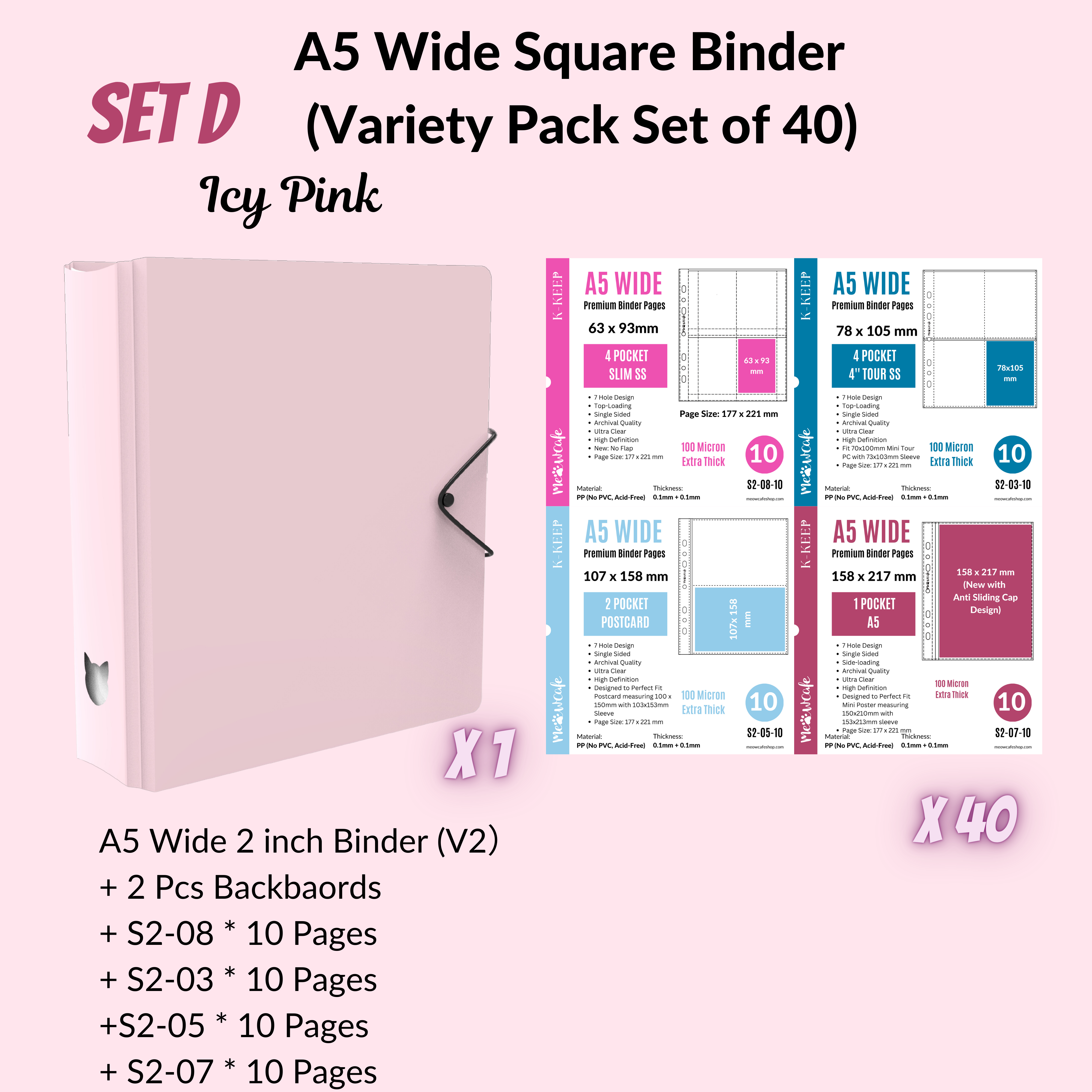 K-KEEP [A5 Wide]  Square Binder [V2 With Cat Button] - [2 inch] - [Minimalist Series]  - The Most Comprehensive and Largest A5 Binder Specially Designed for Kpop Collector