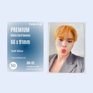 [Soft Glow Series] Meowcafe Premium Card Sleeve, 110 Micron Thick, Soft Glow Effect, Durable Kpop Photocard Sleeves  - 66x91mm for Monsta X Photocard, Pokemon or Boardgame Card