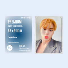 (Coming Soon) [Soft Glow Series] Meowcafe Premium Card Sleeve, 110 Micron Thick, Soft Glow Effect, Durable Kpop Photocard Sleeves  - 66x91mm for Monsta X Photocard, Pokemon or Boardgame Card