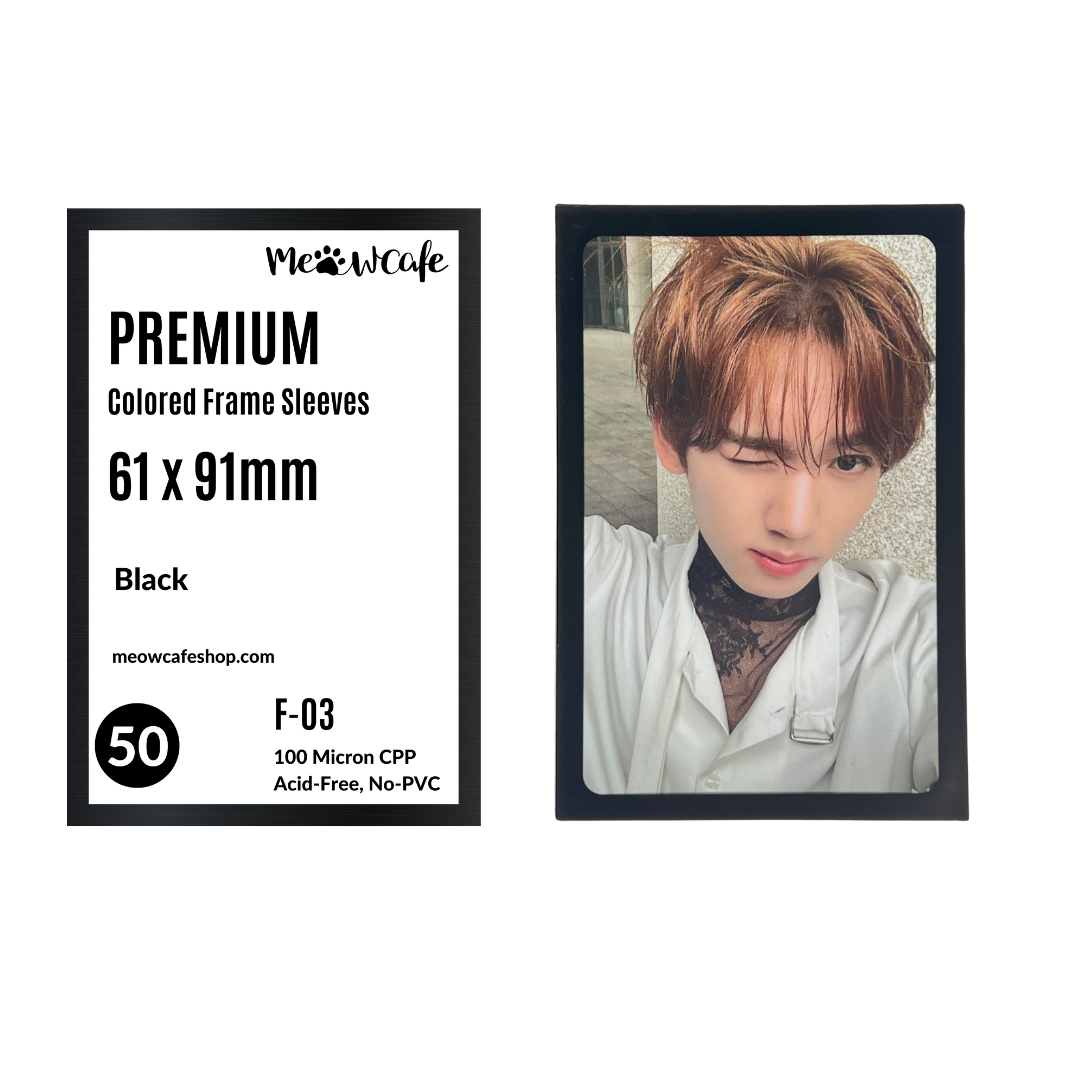 Meowcafe Premium [61x91 mm] Colored Frame Sleeves - Colored Frame Front + Clear Back For Special Visual Representation - Black