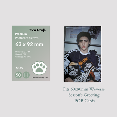 [63x92MM]  Meowcafe Premium CPP Card Sleeve for 60x90mm Card, Fit Hybe groups' 2026 Season's Greetings Weverse POB (50 Sleeves)