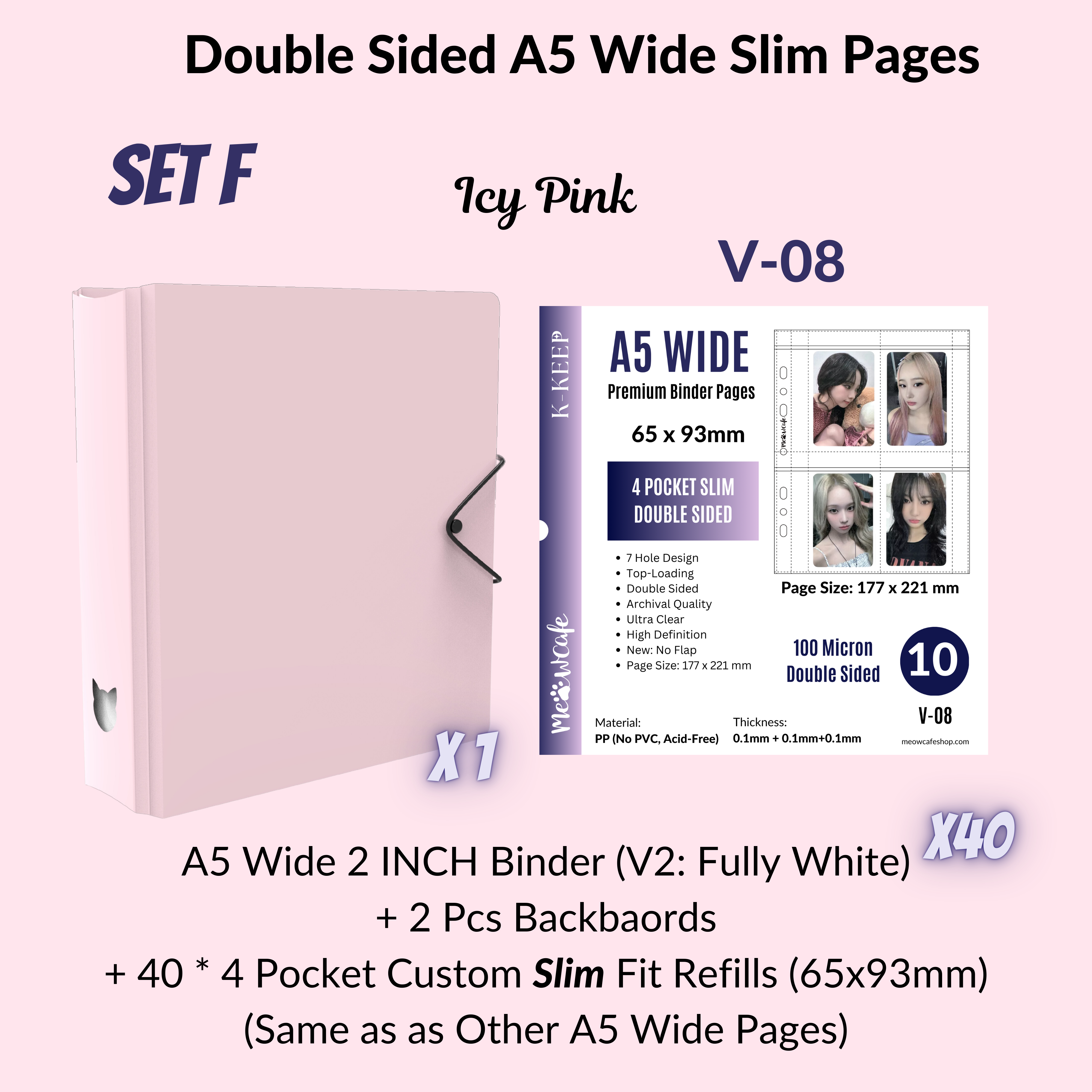 K-KEEP [A5 Wide]  Square Binder [V2 With Cat Button] - [2 inch] - [Minimalist Series]  - The Most Comprehensive and Largest A5 Binder Specially Designed for Kpop Collector