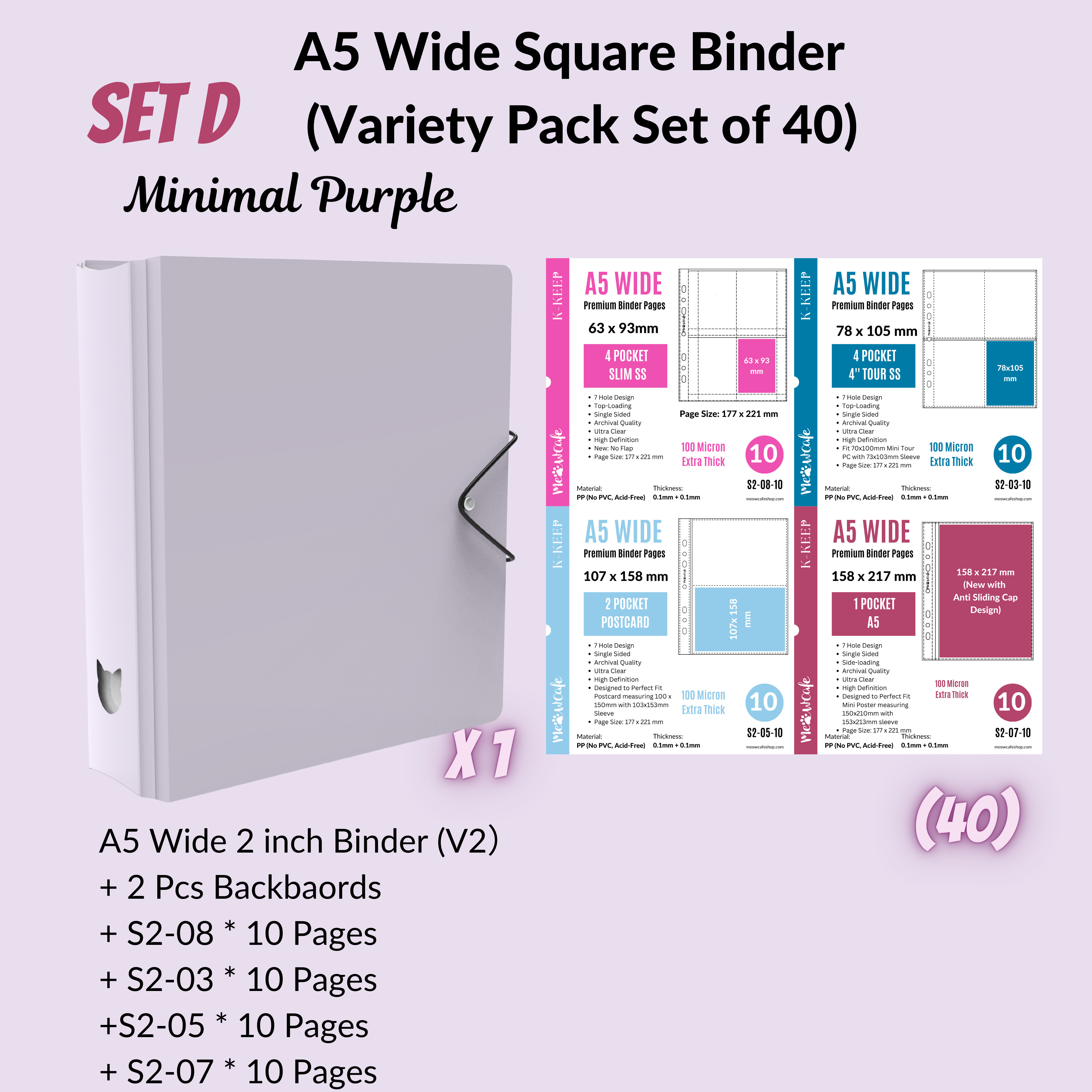 K-KEEP [A5 Wide]  Square Binder [V2 With Cat Button] - [2 inch] - [Minimalist Series]  - The Most Comprehensive and Largest A5 Binder Specially Designed for Kpop Collector