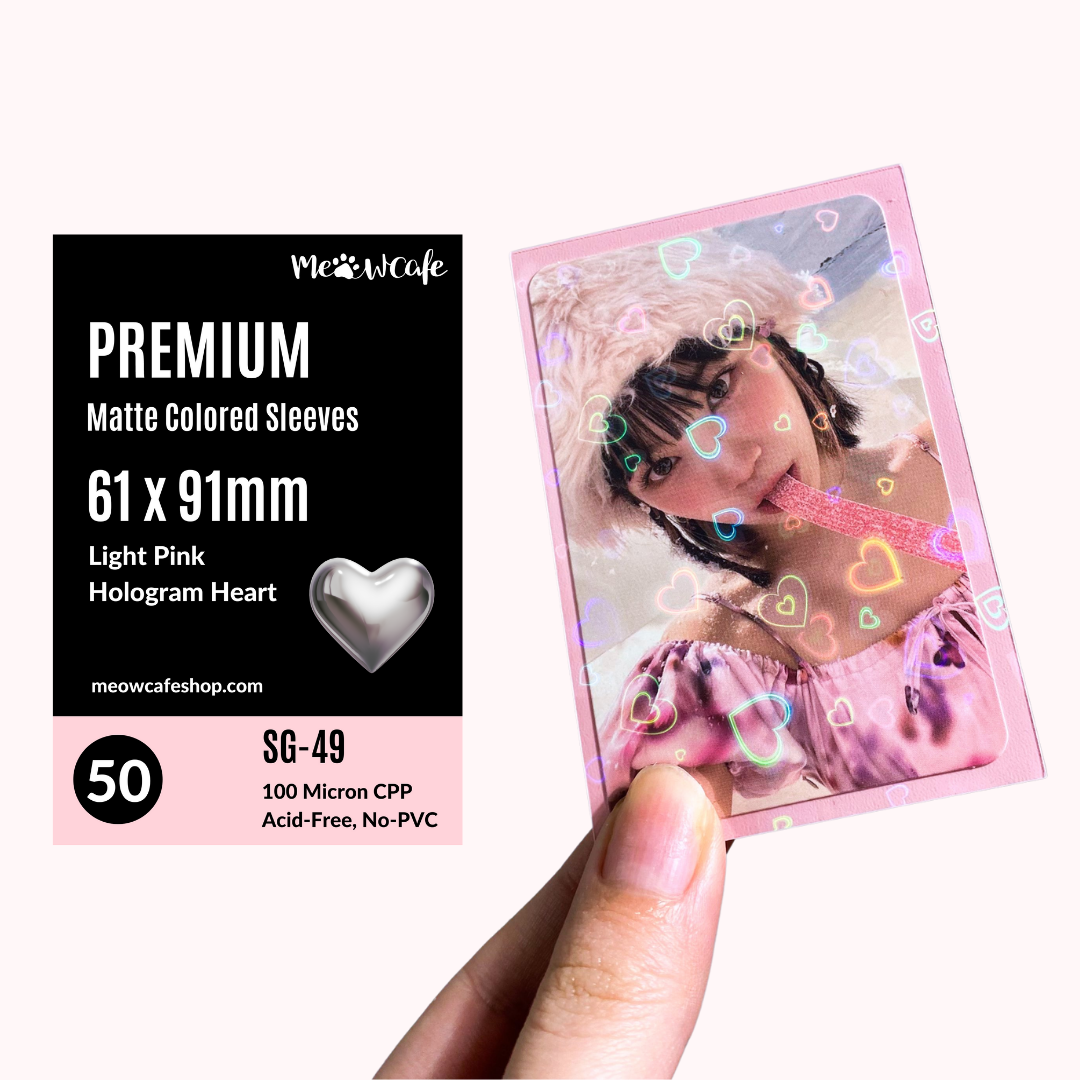 [61x91mm] Premium Colored Hologram Matte Sleeves - Hologram Heart + Light Pink (SG-49)